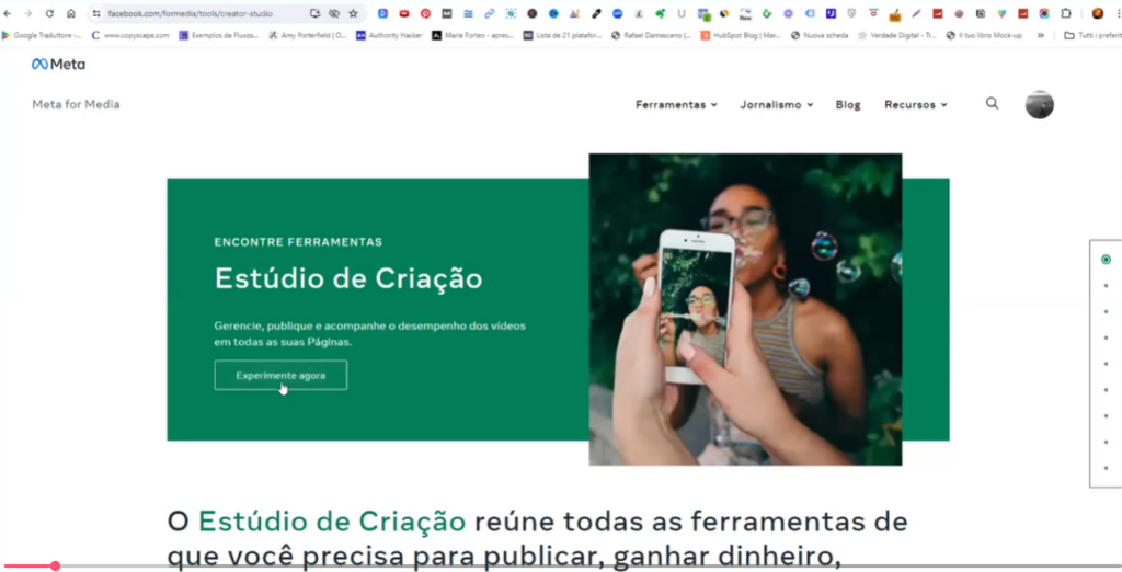 estúdio de criacao do facebook